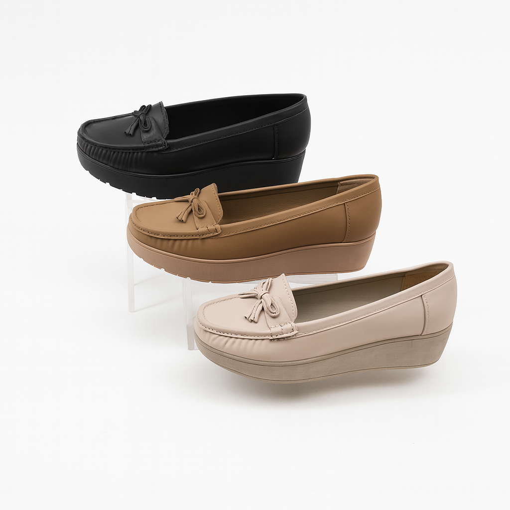 حذاء نسائي كاجوال من الجلد بكعب مخفي ونعل مطاطي مانع للانزلاق 14848