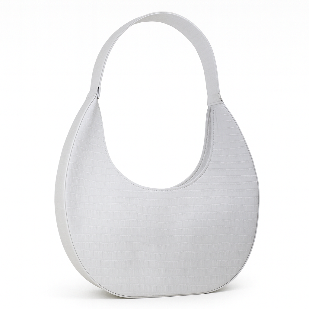 حقيبة كتف على شكل نصف قمر منقوش بنقشة جلد التمساح.