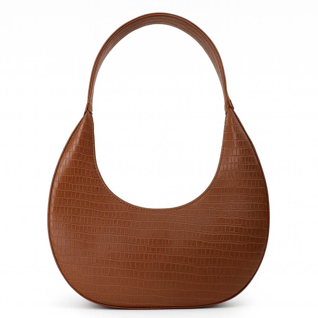حقيبة كتف على شكل نصف قمر منقوش بنقشة جلد التمساح.