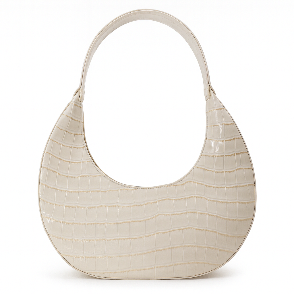 حقيبة كتف على شكل نصف قمر منقوش بنقشة جلد التمساح.