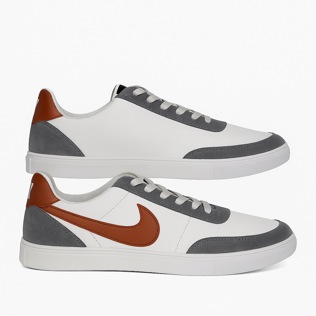 حذاء رياضي باللون الأبيض والرمادي والبني بتصميم برباط. 8451