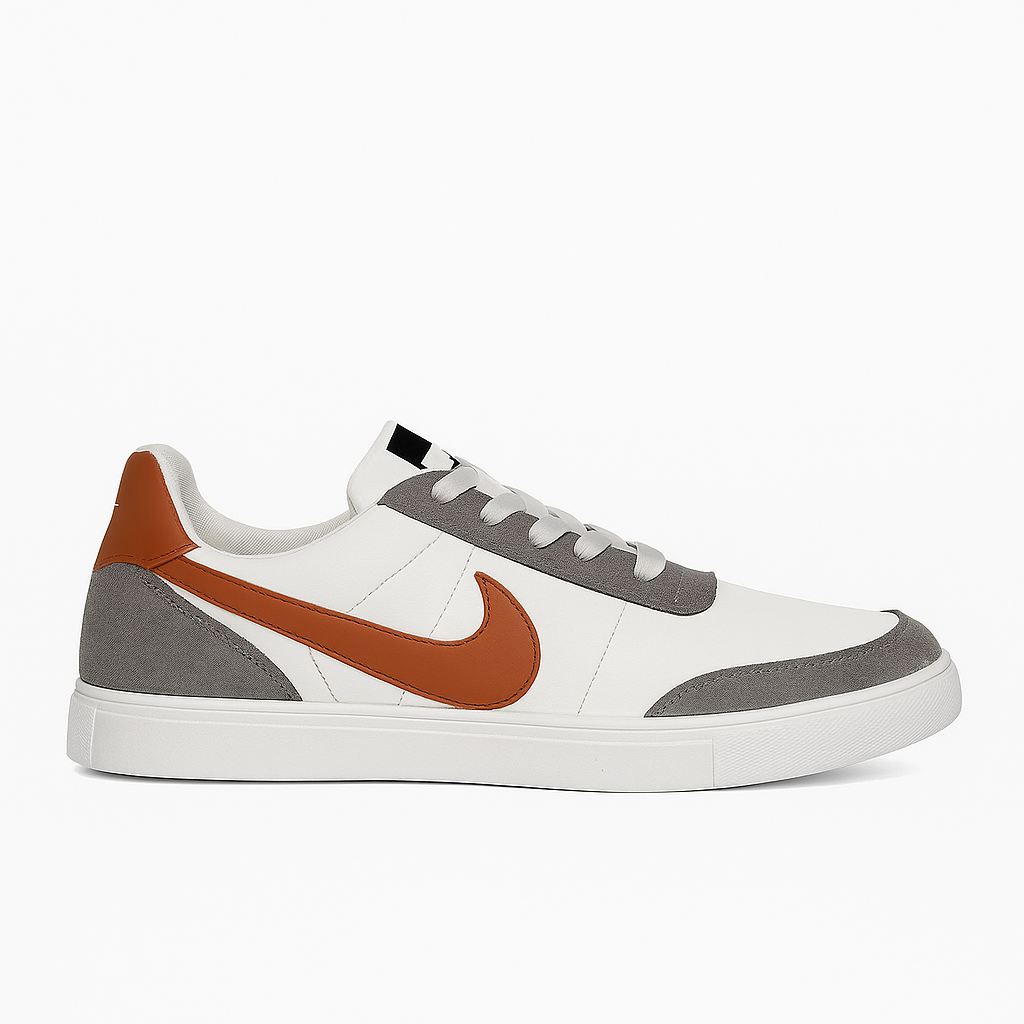 حذاء رياضي باللون الأبيض والرمادي والبني بتصميم برباط. 8451