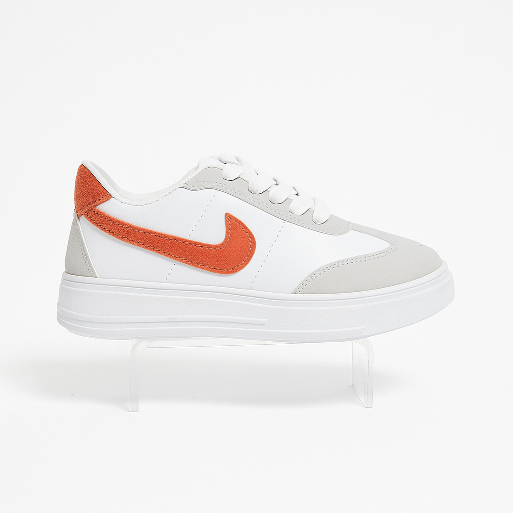 حذاء رياضي أبيض ووردي بنعل سميك. 36886