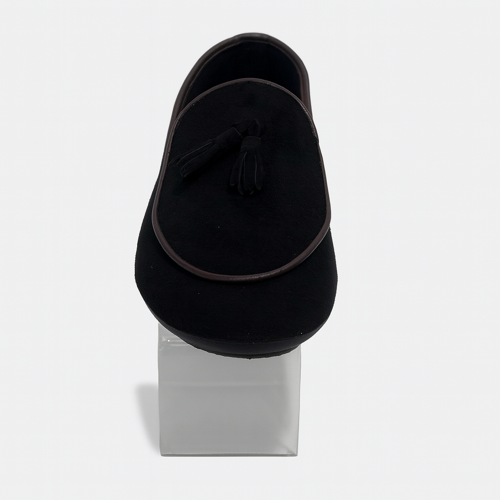 حذاء لوفرز من جلد الغزال الأسود بحزام مزدوج 4986