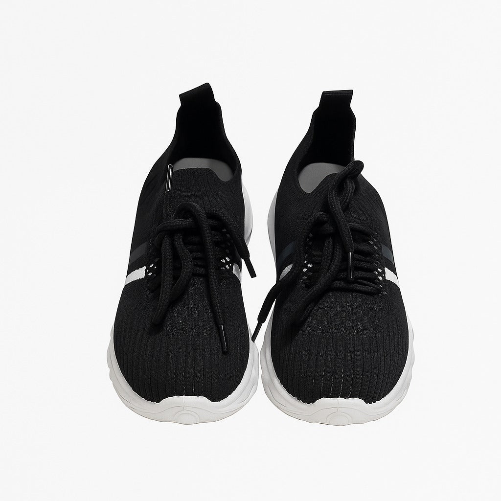 حذاء رياضي محبوك أسود للأطفال مع طبقة سميكة من الأبيض والرمادي 36898